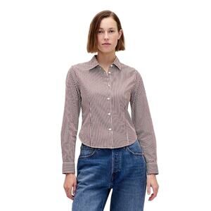 Gap Women's Organic Cotton Fitted Crop Shirt Red Stripe Size M. NEW!